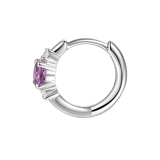 Silver, Amethyst small hoop earrings with Cubic Zirconia