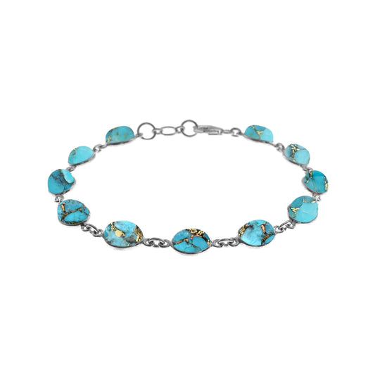 Silver and Mohave Turquoise oval style bracelet.