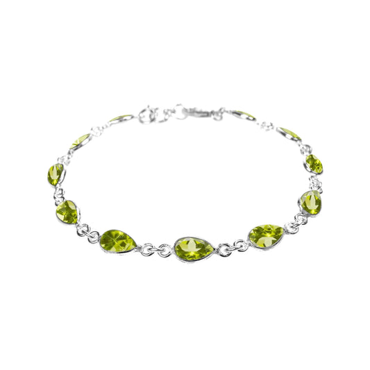 Silver and peridot teardrop style bracelet.