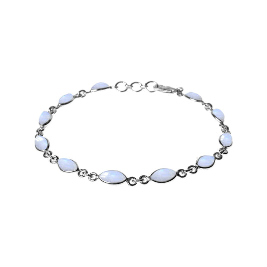 Silver and Rainbow Moonstone marquise bracelet.