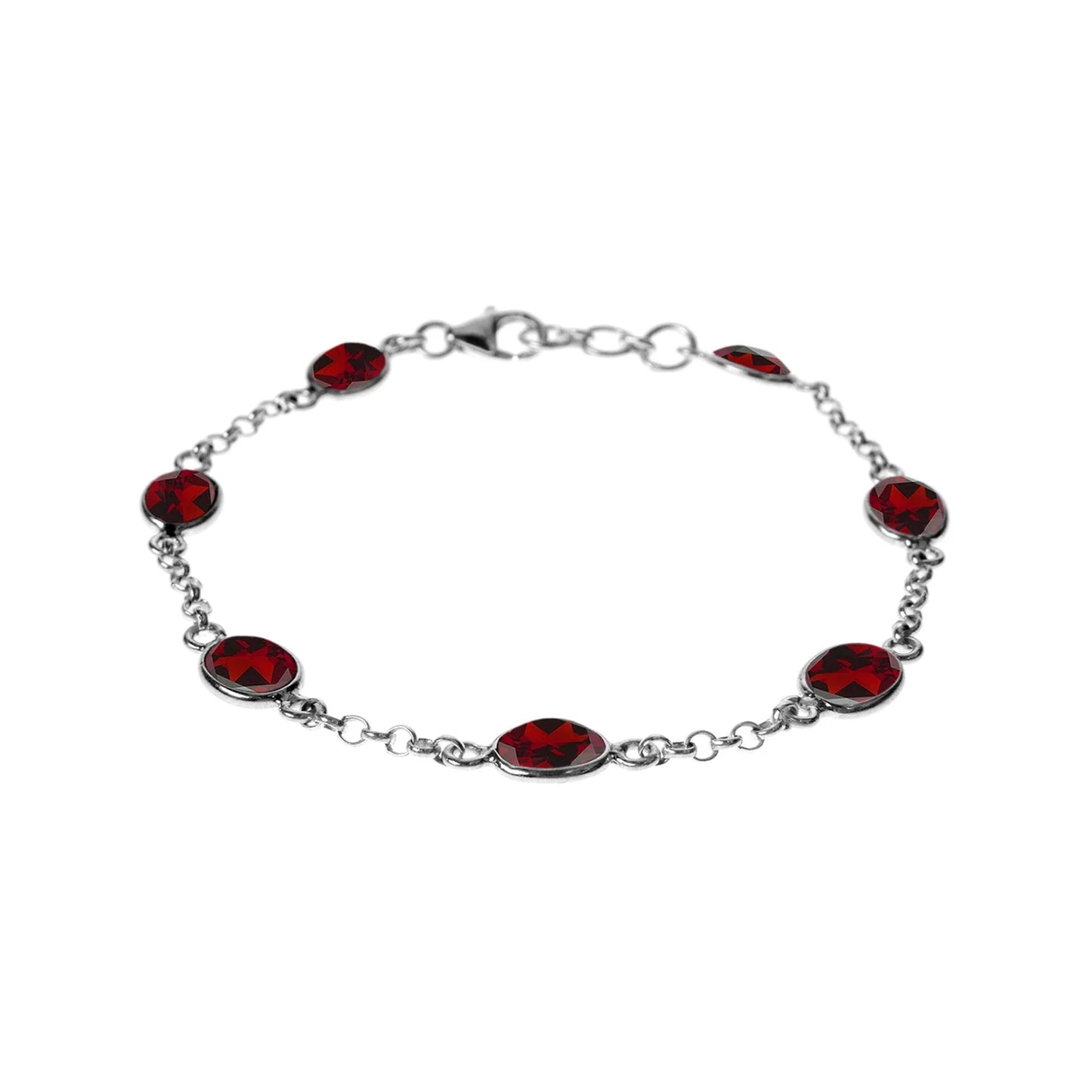 Silver and Garnet Oval Faceted Bracelet