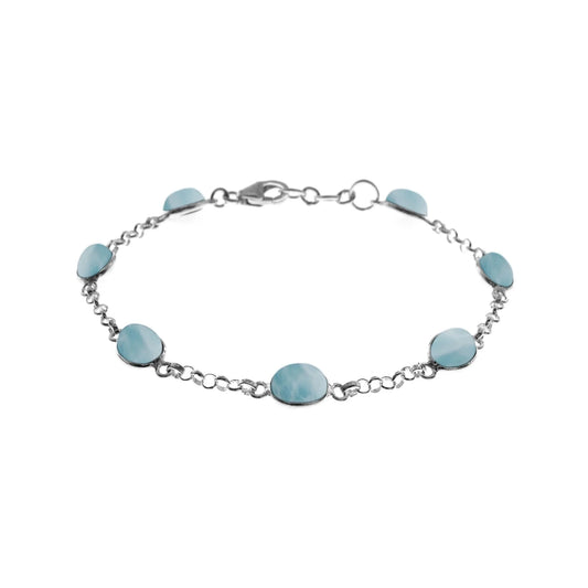 Silver and Larimar oval bracelet