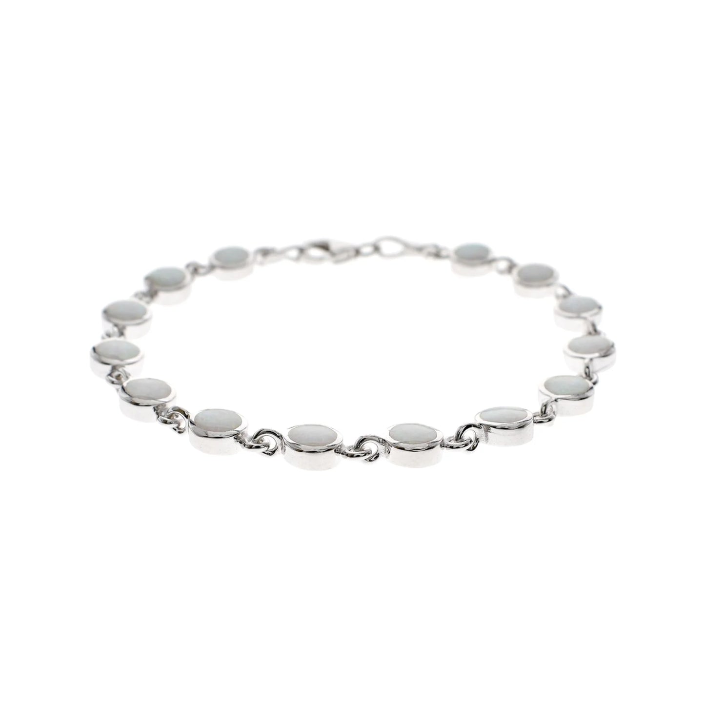 Silver & Round White Opalique Bracelet