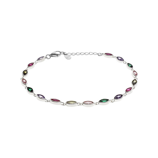 Silver and pastel cubic zirconia bracelet.