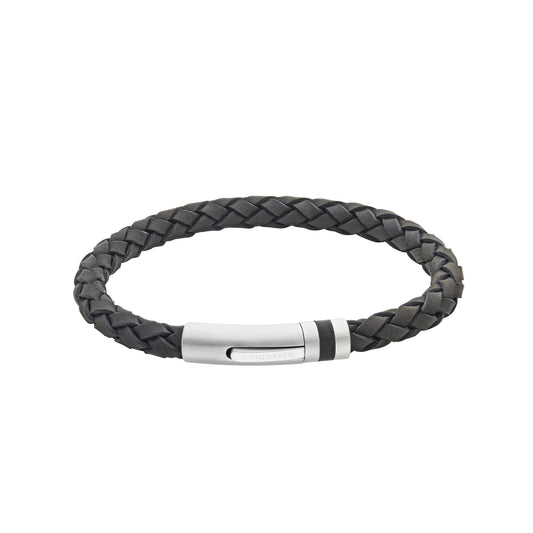 Gents Black leather bracelet 23cm