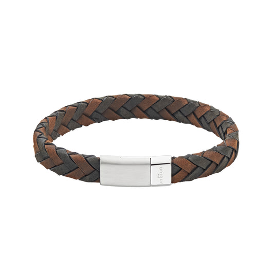 Gents Black/Brown leather bracelet 23cm