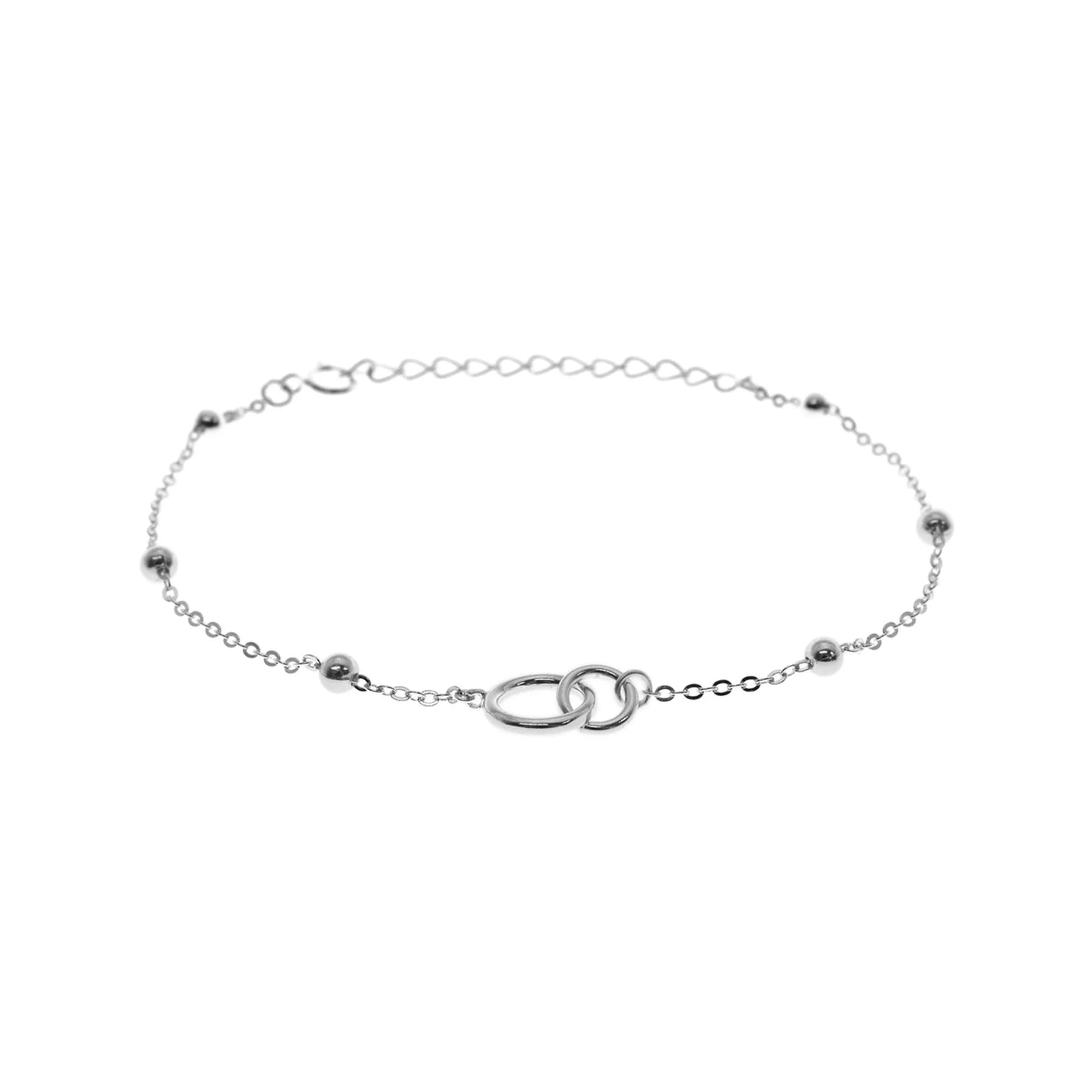 Silver beaded bracelet with interlocking circles