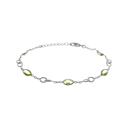 Silver and peridot interlocking circle bracelet.