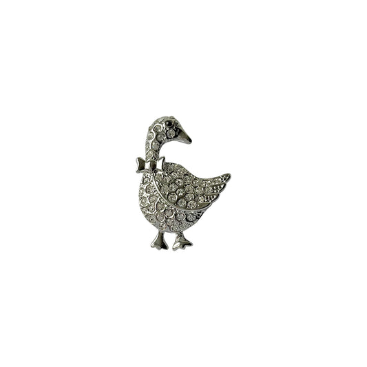 Silver tone Goose brooch with white stone detail