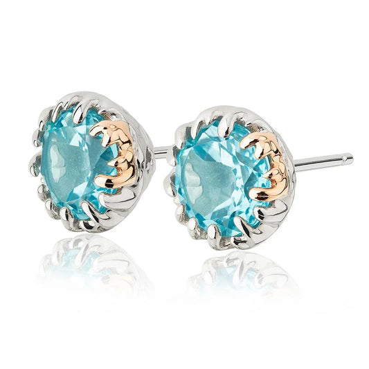 Clogau silver, blue topaz and rose gold detail stud earrings