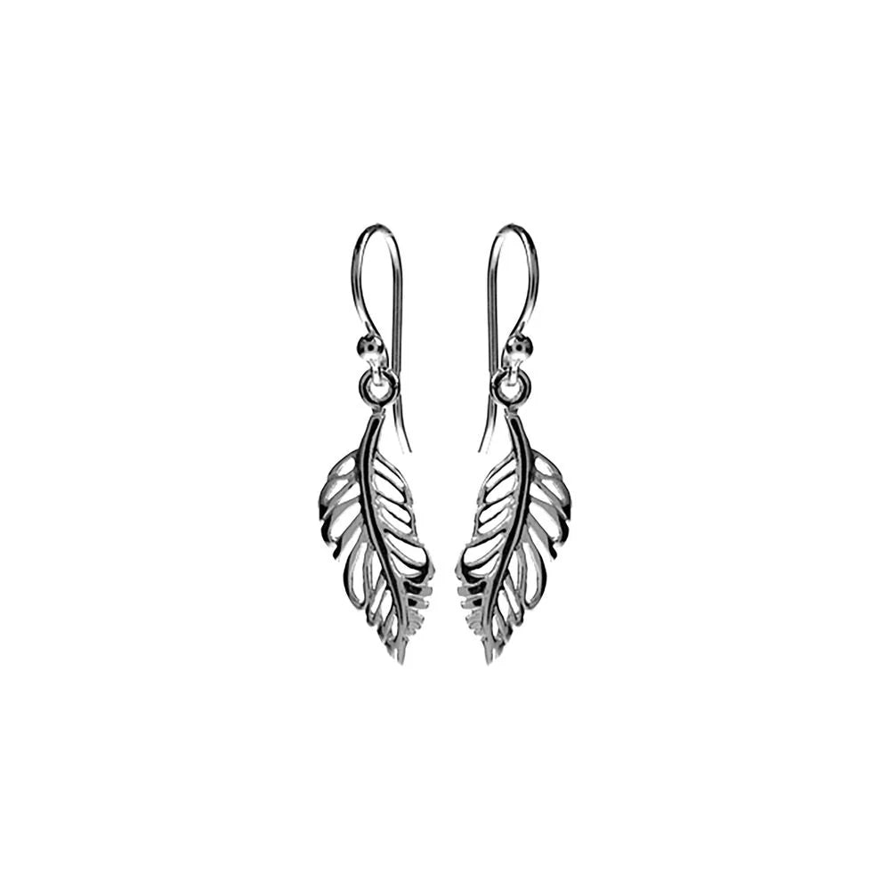 Silver feather drop earrings