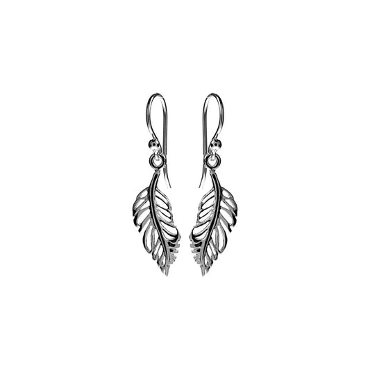 Silver feather drop earrings