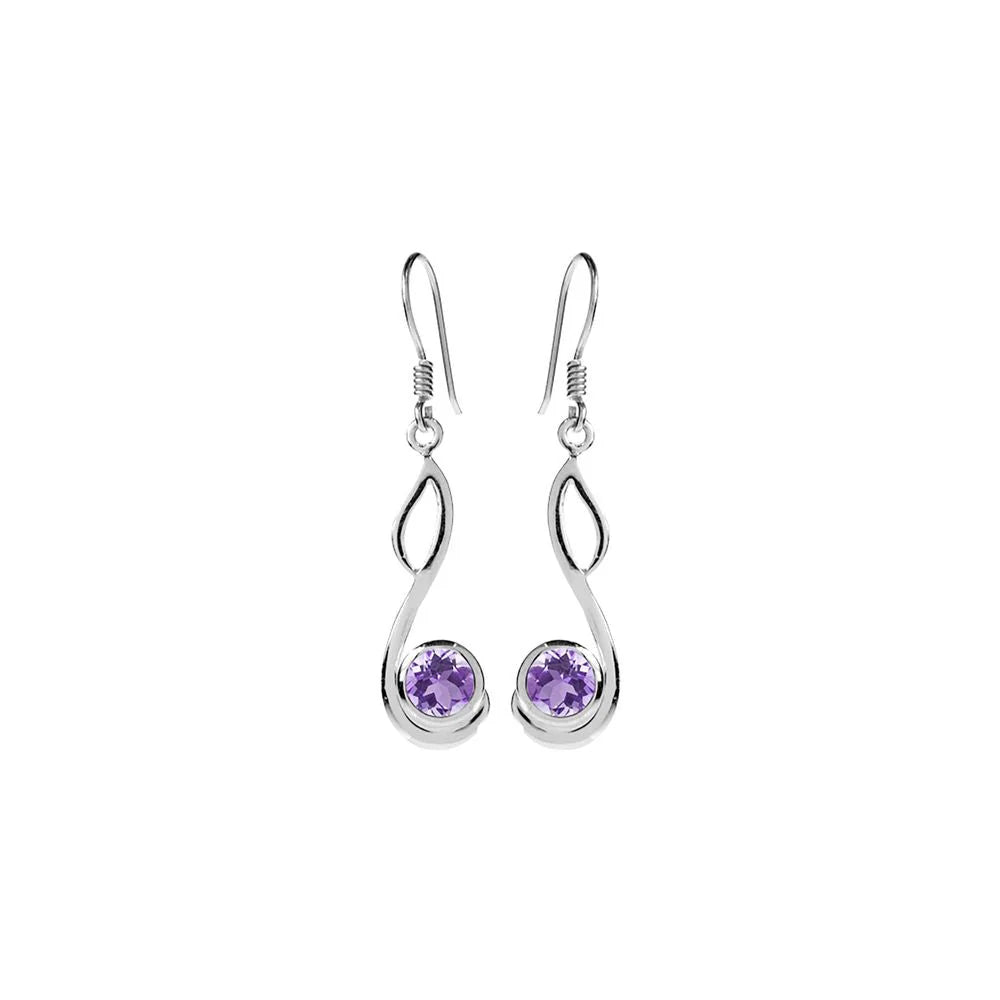 Silver and Amethyst swirl Drop Earrings