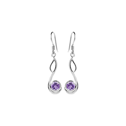 Silver and Amethyst swirl Drop Earrings