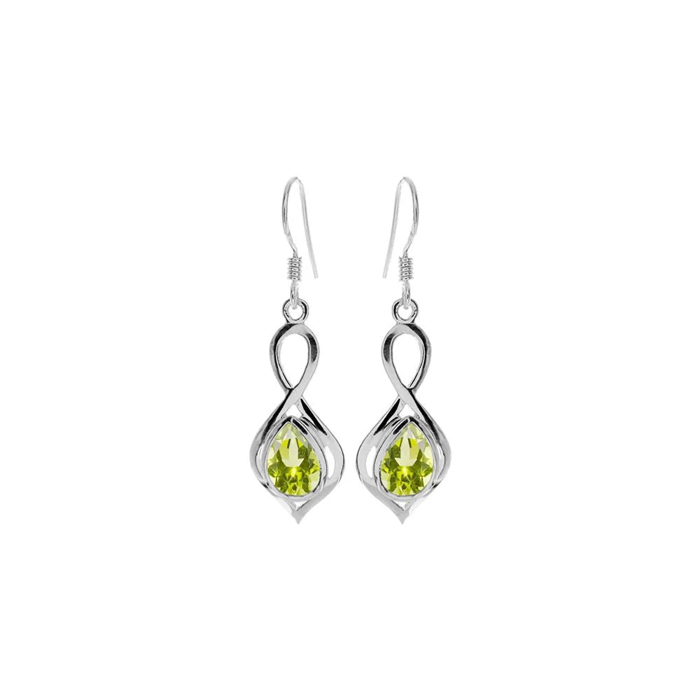 Silver and Peridot twist drop earrings.