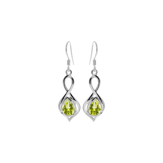 Silver and Peridot twist drop earrings.