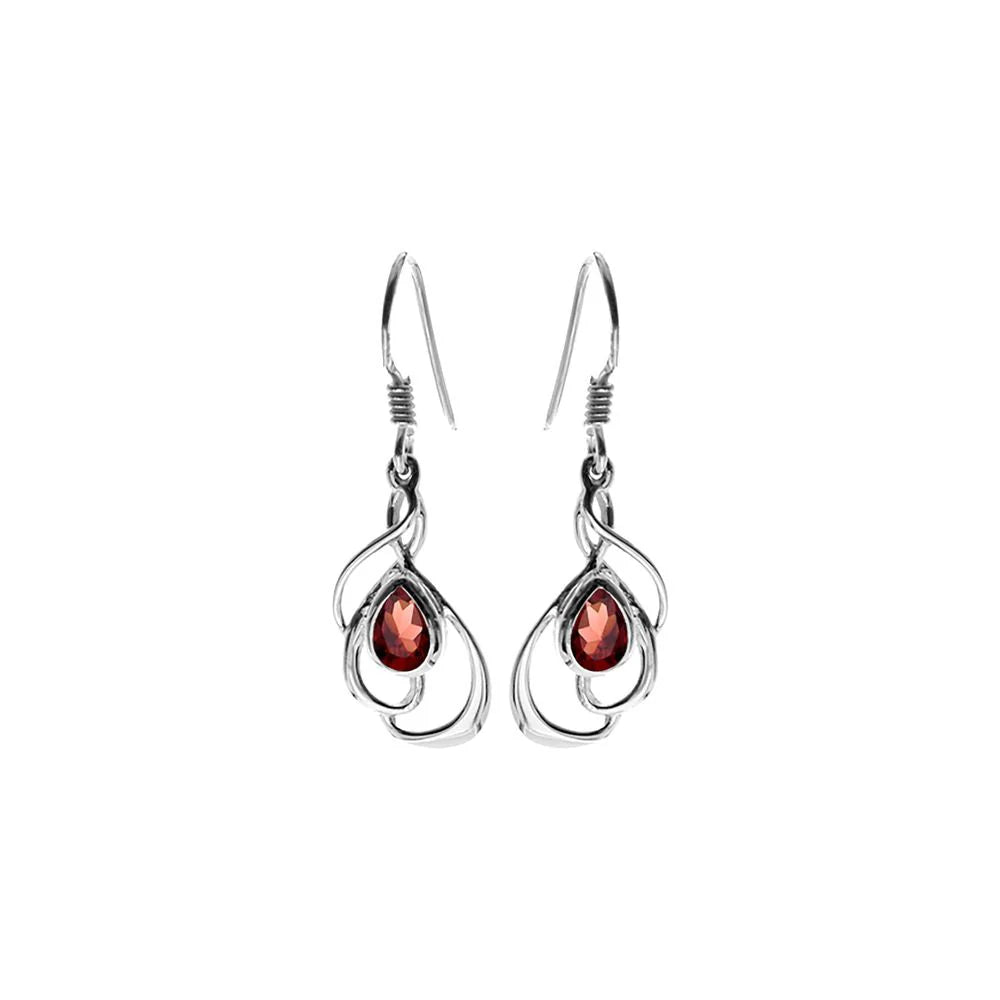 Silver and Garnet Drop Earrings.