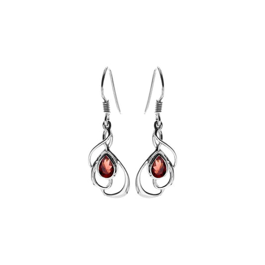 Silver and Garnet Drop Earrings.