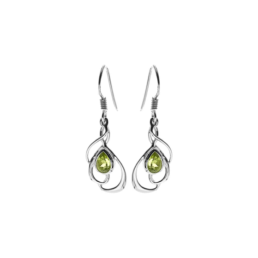 Silver swirl Peridot drop earrings.