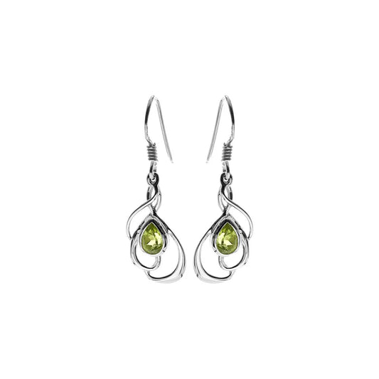 Silver swirl Peridot drop earrings.