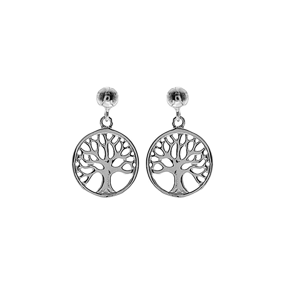 Silver tree of life drop earrings.