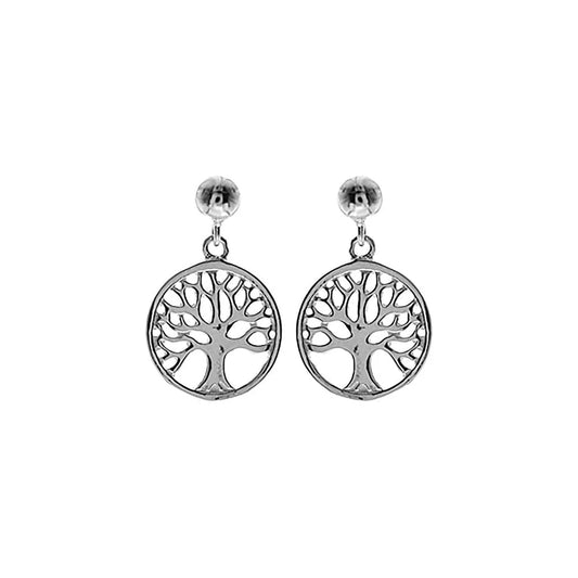 Silver tree of life drop earrings.