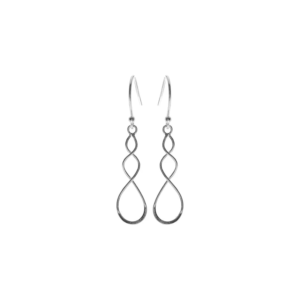 Silver double twist drop earrings.