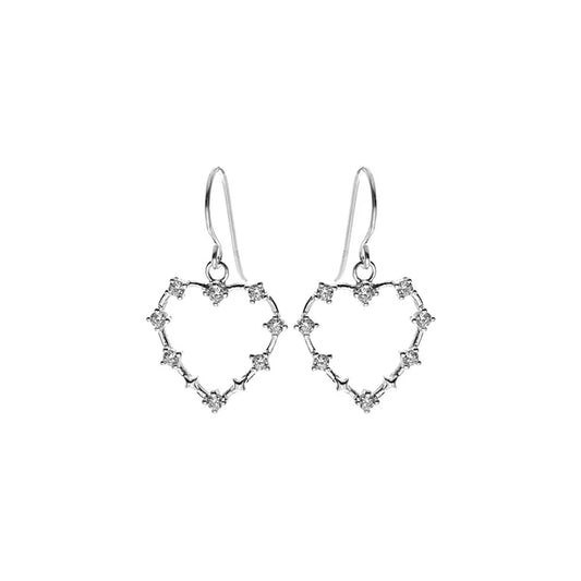 Silver heart shape drop earrings with Cubic Zirconia.