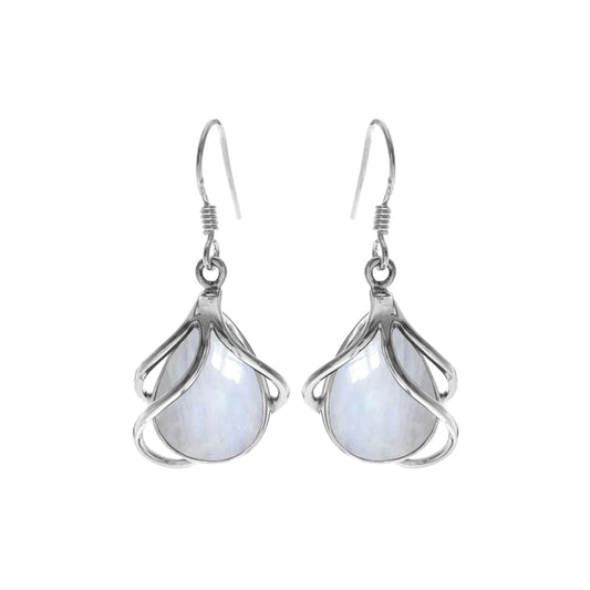 Silver and Rainbow Moonstone teardrop pendant.