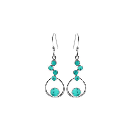 Silver bubble style turquoise drop earrings.