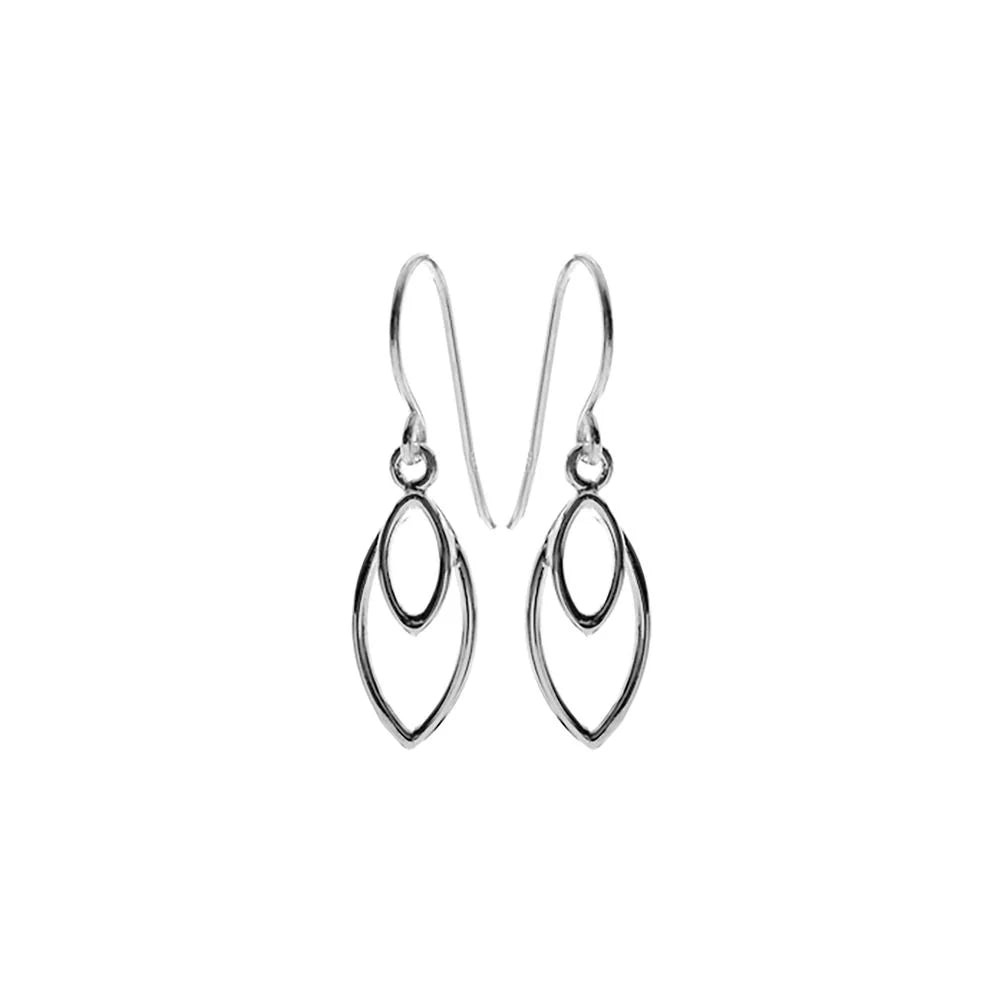 Silver double marquise open cut drop earrings