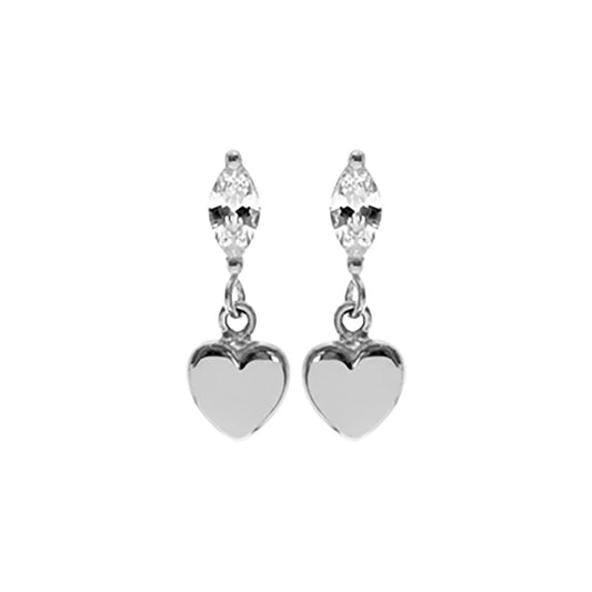 Silver heart drops with marquise Cubic Zirconia.