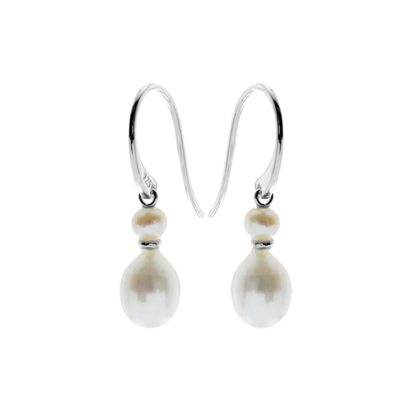 Silver and double Freshwater Pearl drop earrings.