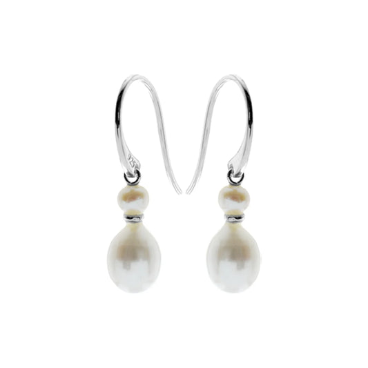 Silver and double Freshwater Pearl drop earrings.