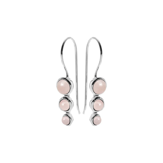 Silver and triple rose quartz pendant and earring set.