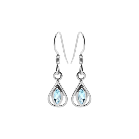 Silver and Blue Topaz teardrop drop earrings