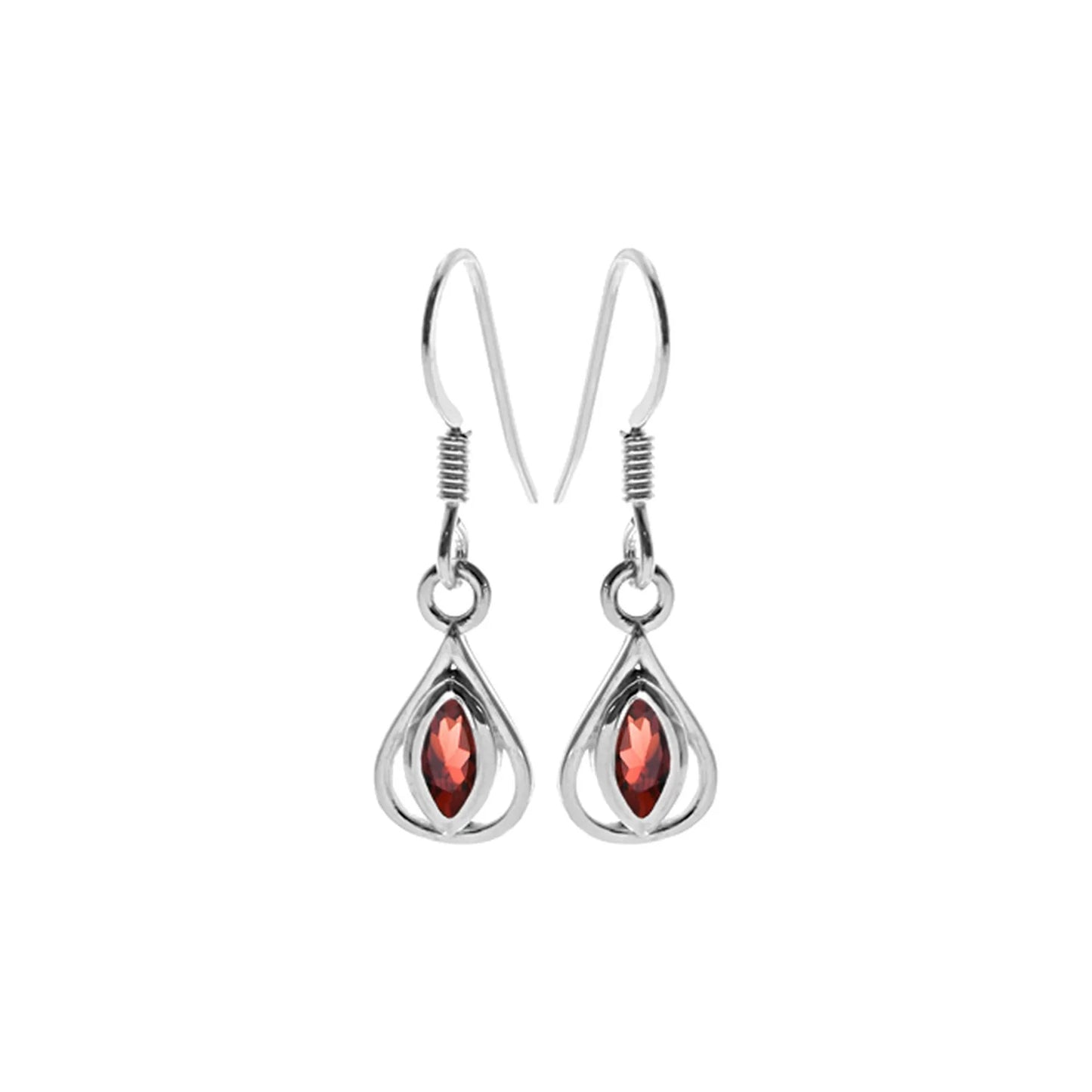 Silver and marquise Garnet teardrop drop earrings
