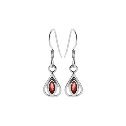 Silver and marquise Garnet teardrop drop earrings