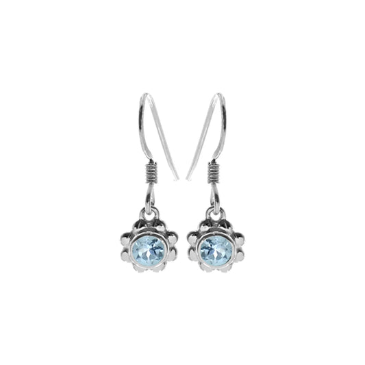Silver and Blue Topaz flower drop earrings