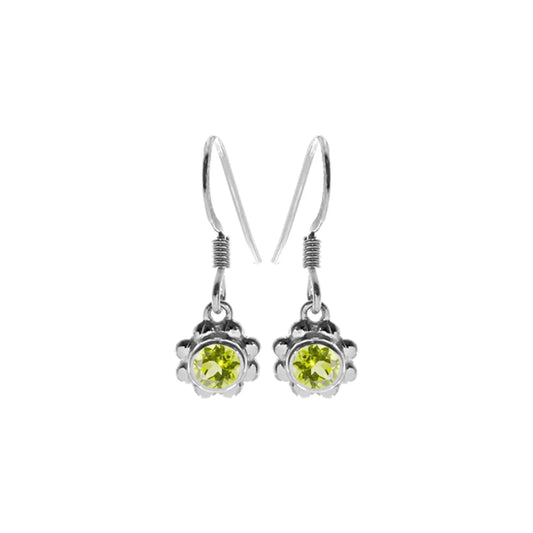 Silver and Peridot flower drop earrings