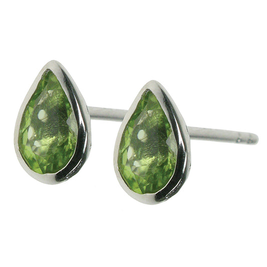 Silver and Peridot teardrop pendant and stud earrings set