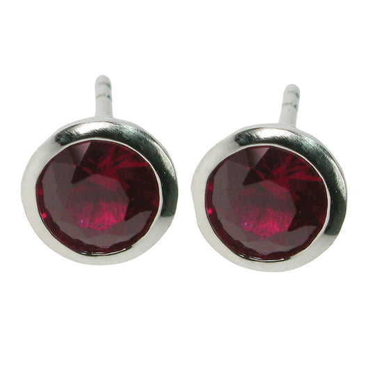 silver and created ruby stud earrings
