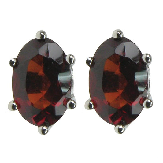 silver and garnet oval stud earrings