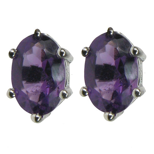 Silver And Amethyst oval stud Earrings