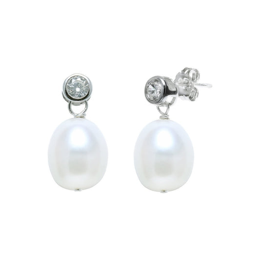 white teardrop freshwater pearl and cubic zirconia drop earrings