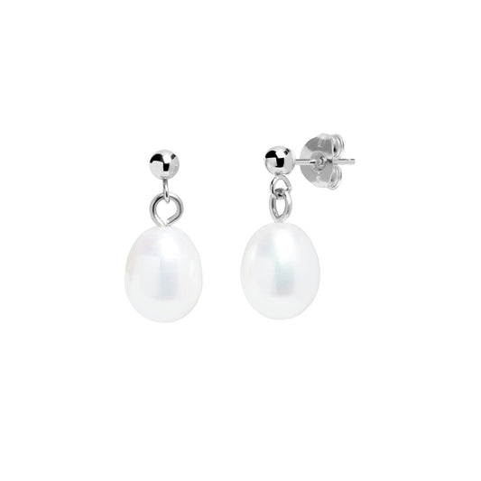 teardrop shaped white freshwater pearl drop earrings