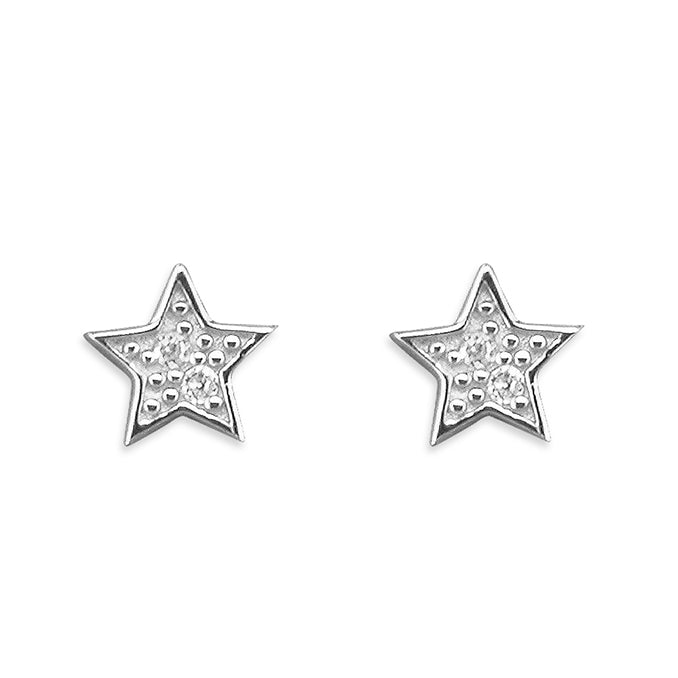 silver and cubic zirconia star stud earrings and pendant set