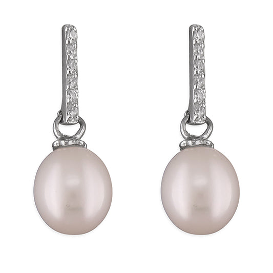Silver and Freshwater pearl with cubic zirconia earrings