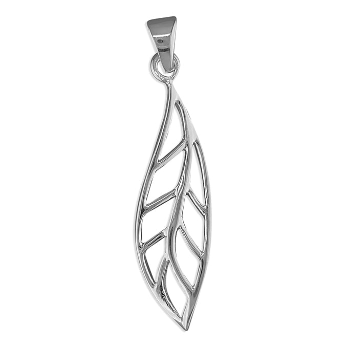 Silver Plain cut-out veined leaf pendant