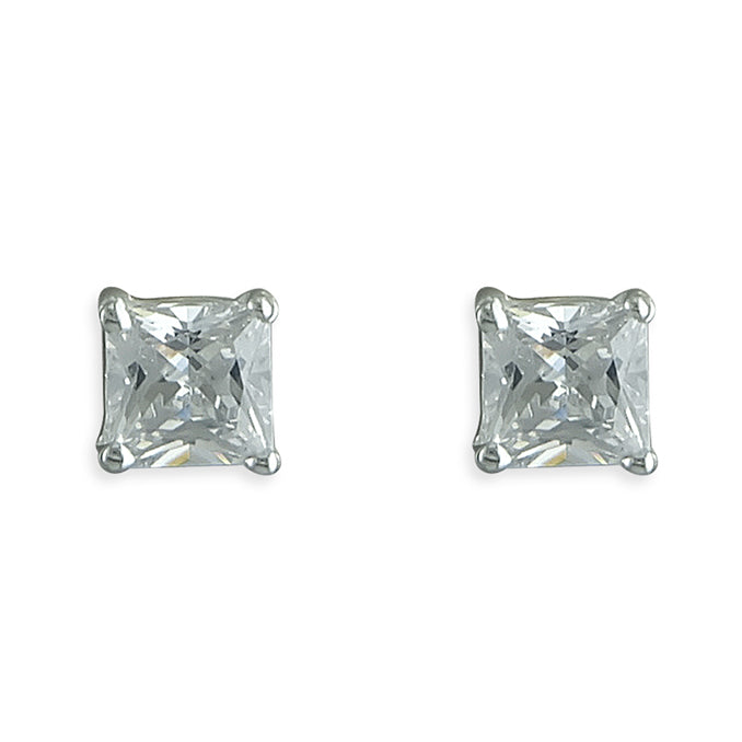 Silver and cubic zirconia square stud earrings